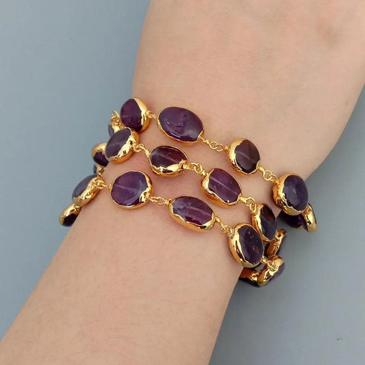 TEEK - 3 Strands Amethyst Oval Wrap Bracelet 8" JEWELRY theteekdotcom