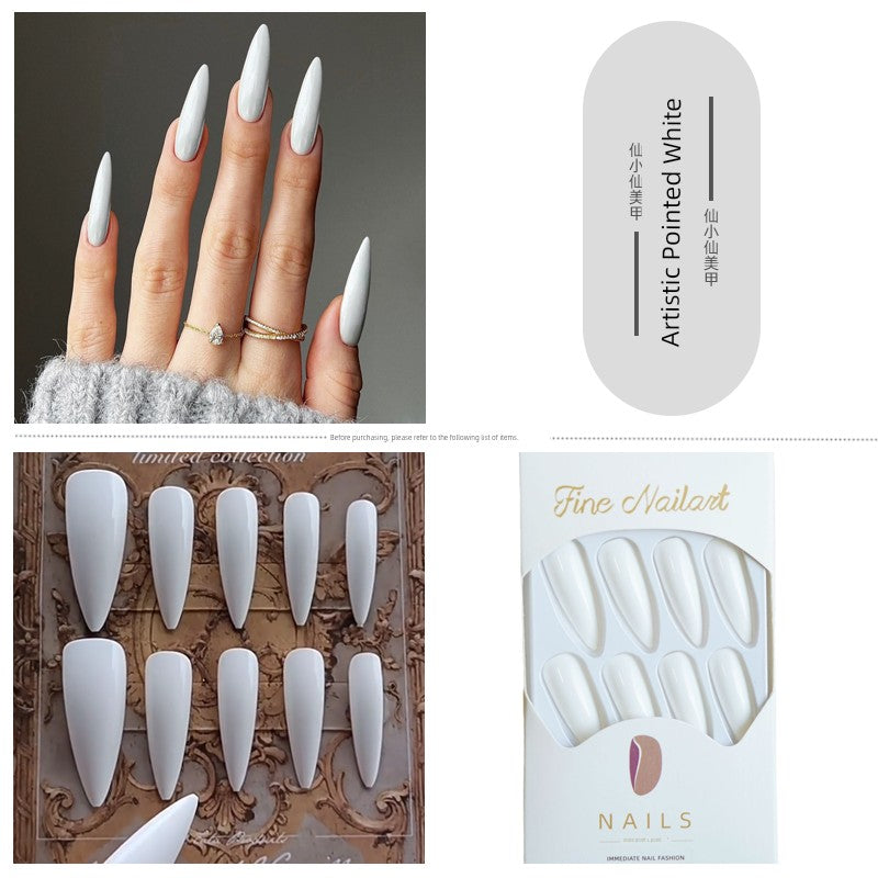 TEEK - Pointed Nail False Nail Set NAIL ART theteekdotcom 67-Artistic Pointed White