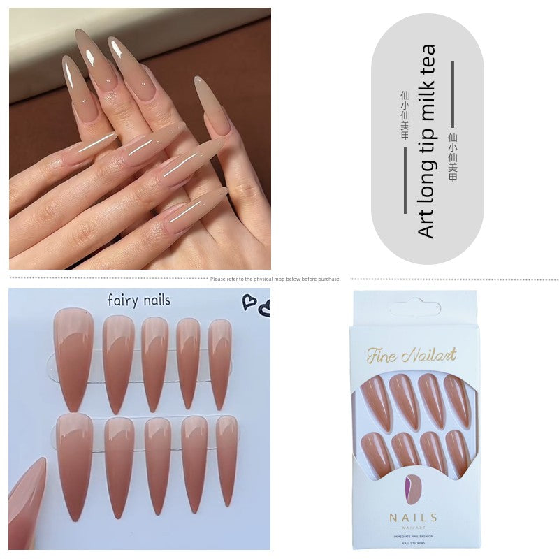 TEEK - Pointed Nail False Nail Set NAIL ART theteekdotcom 48-Art Long Tip Milk Tea(Thin and transparent)