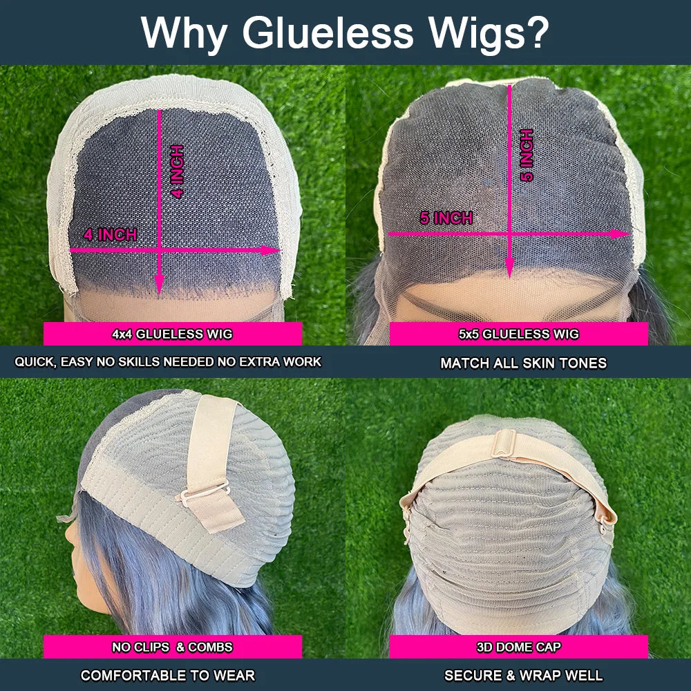 TEEK - Silver Grey Glueless Transparent Brazilian Wig HAIR theteekdotcom