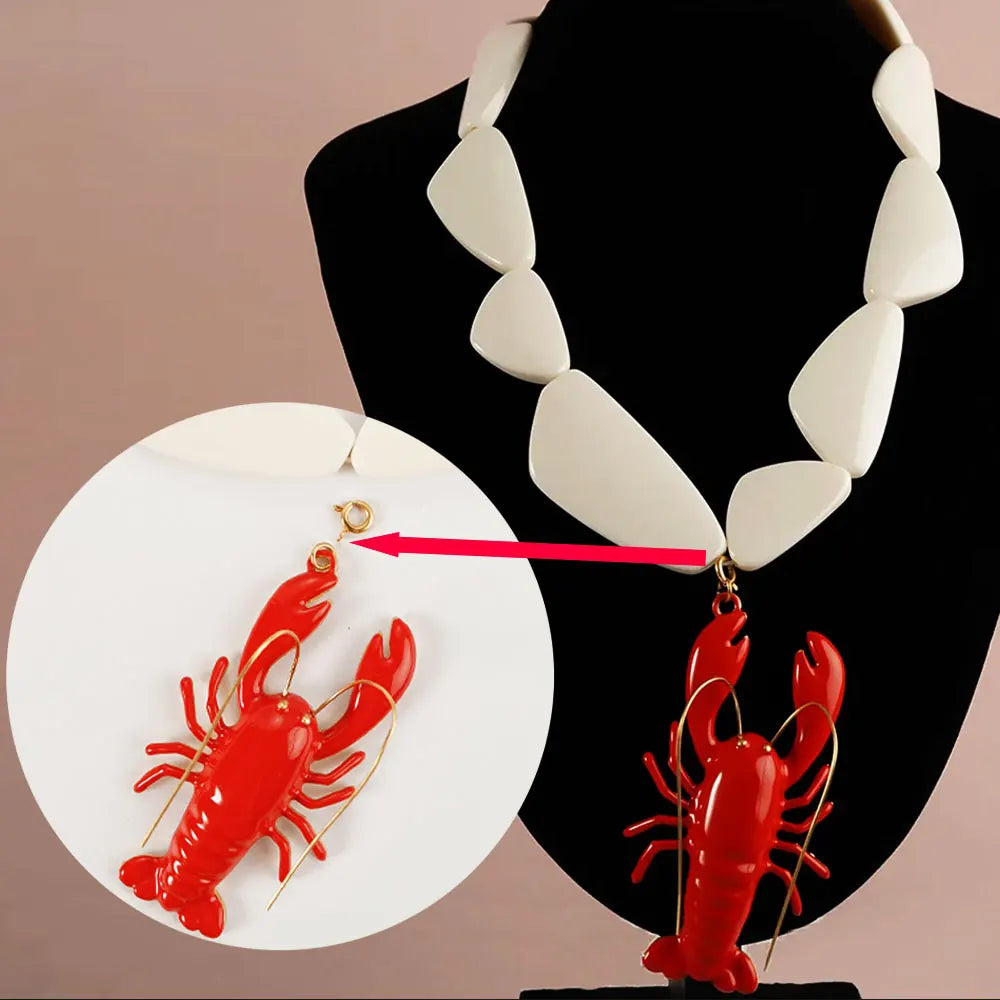 TEEK - White Irregular Chain Red Lobster Pendant Necklace JEWELRY theteekdotcom