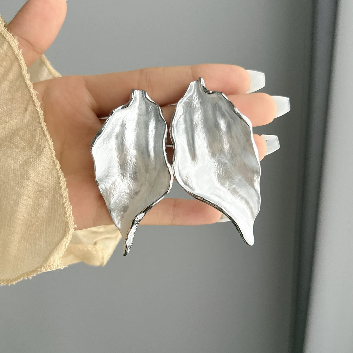TEEK - Metal Glaze Leaves Earrings JEWELRY theteekdotcom Silver White