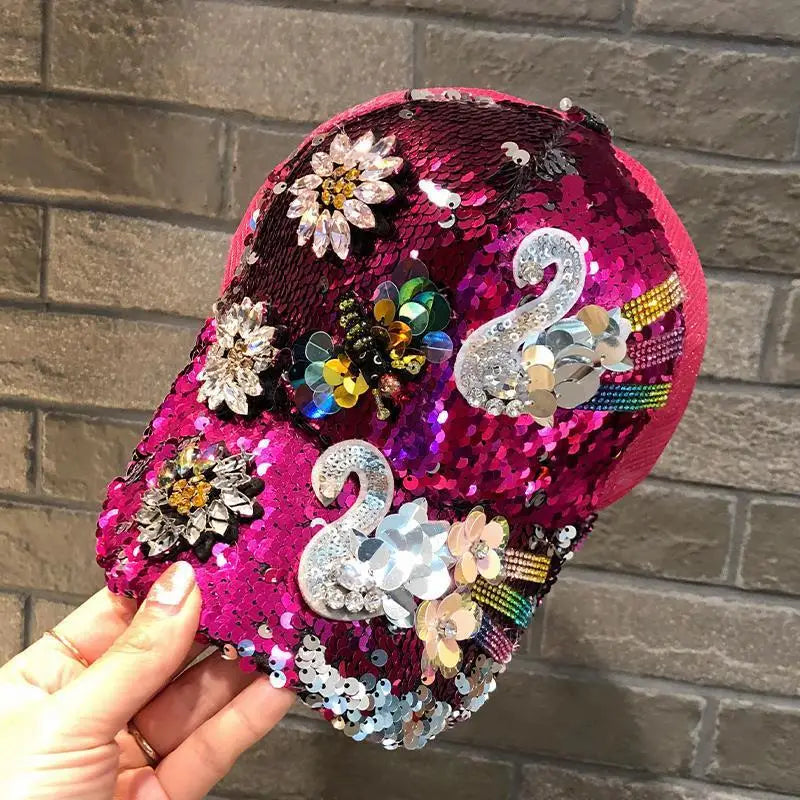 TEEK - Diamond Sequin Fox Baseball Cap HAT theteekdotcom rose red 1 56-58cm/22-22.8in