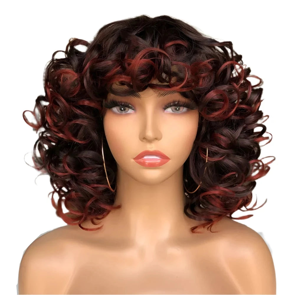 TEEK - Fluffy Short Hair Afro Bangs CurlyWig HAIR theteekdotcom T1B-350R 14inches
