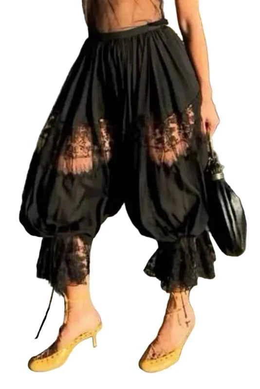 TEEK - Floral Lace Sheer Bloomers Cropped Capri Pants PANTS theteekdotcom