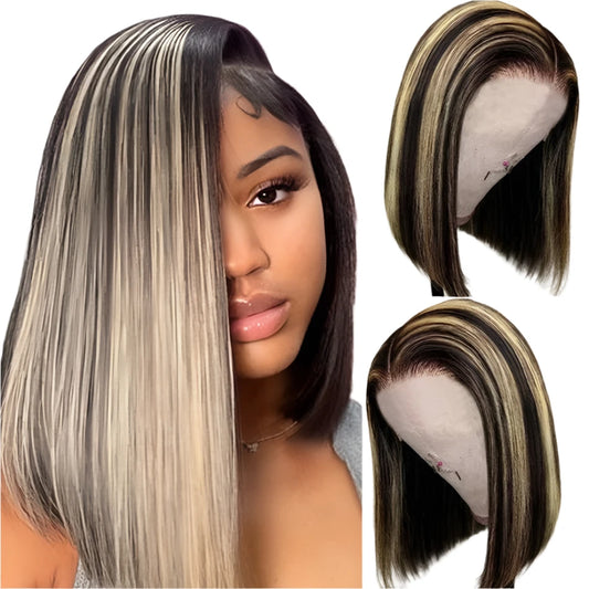 TEEK - 1B/27 Highlight 13X4 Lace Frontal Bob WigS HAIR theteekdotcom 14inches 200 Density