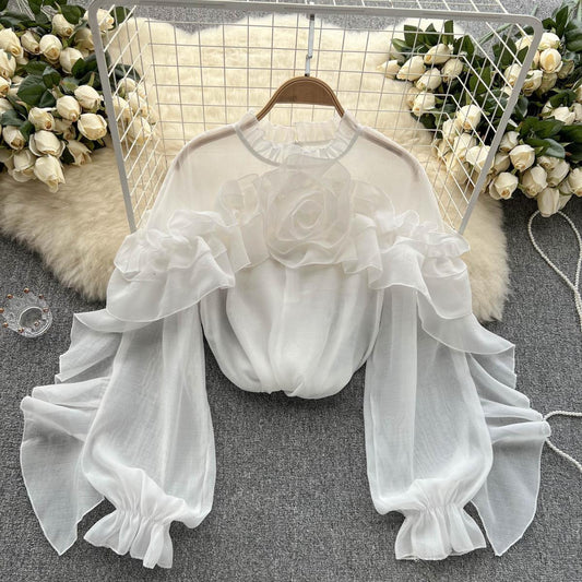 TEEK - Ruffle Chiffon Blouse TOPS theteekdotcom white One Size