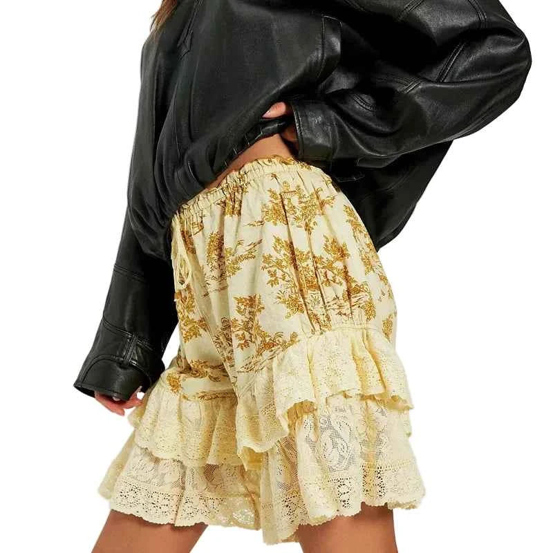 TEEK - Womens Boho Floral Drawstring Bloomers Knee Length Pantaloons SHORTS theteekdotcom
