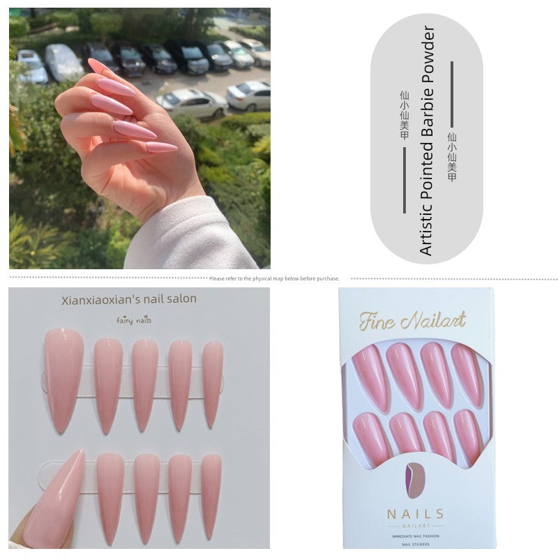 TEEK - Pointed Nail False Nail Set NAIL ART theteekdotcom 270-Art Pointed Barbie Powder(Thin and transparent)