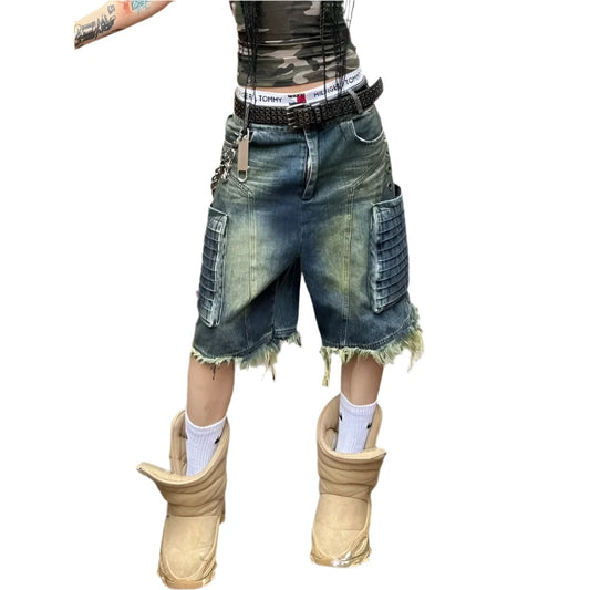 TEEK - Oversized Big Pocketed Cropped Jean Shorts SHORTS theteekdotcom