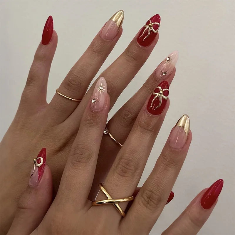 TEEK - 24pcs Romantic Decor False Almond Nails NAIL ART theteekdotcom 26