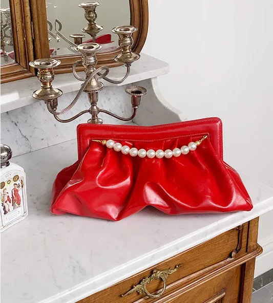 TEEK - Folds Pearl Chain Large Clutch BAG theteekdotcom