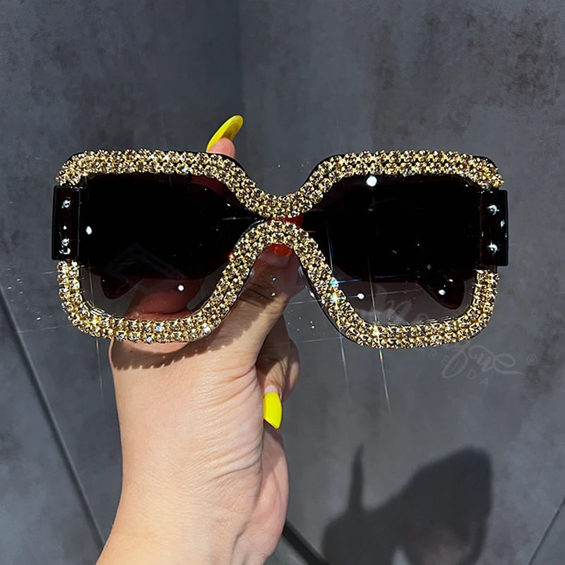 TEEK - Oversized Big Frame Bedazzled SunglassesHombre EYEGLASSES theteekdotcom Coffee