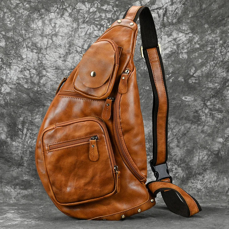 TEEK - Large Size Genuine Leather Single Shoulder Backpack BAG theteekdotcom Design2 Orange