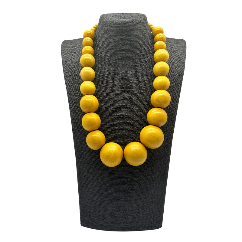 TEEK - Colorful Big Wood Beads Long Necklace JEWELRY theteekdotcom Yellow