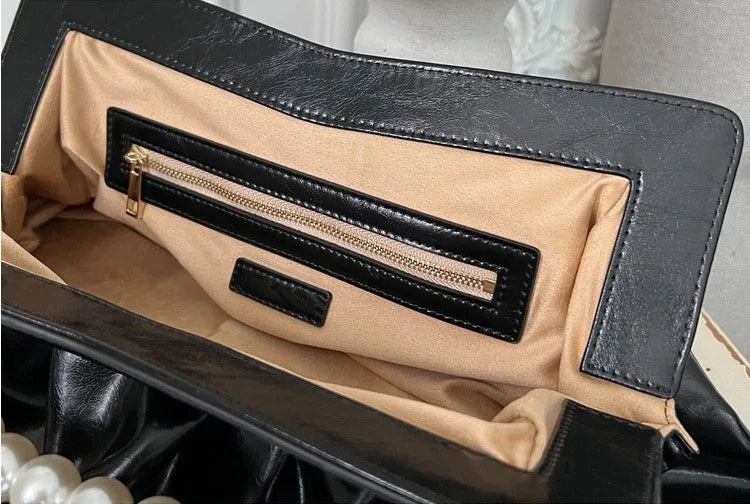 TEEK - Folds Pearl Chain Large Clutch BAG theteekdotcom