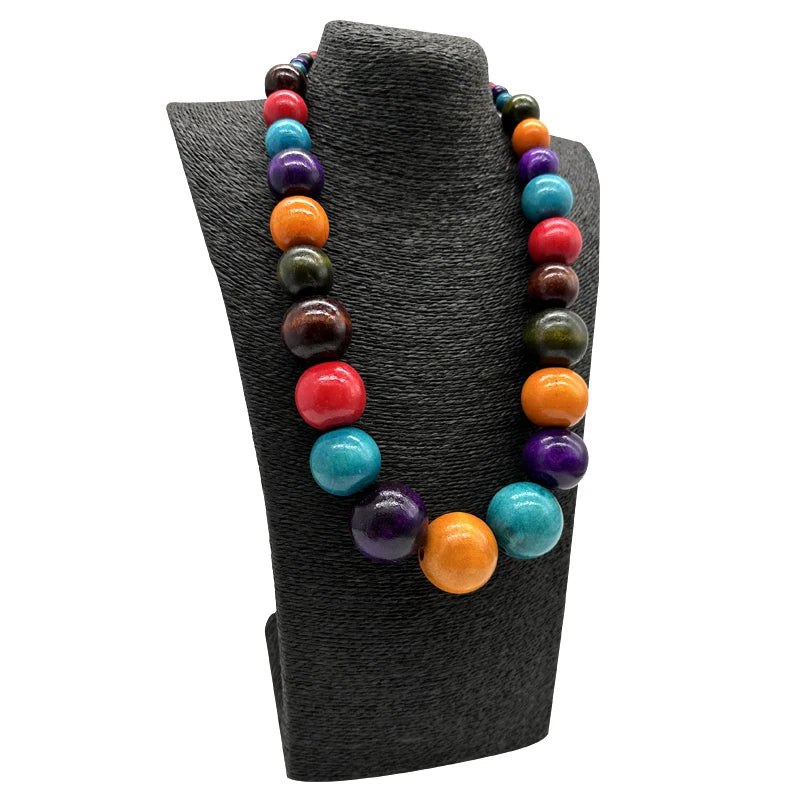 TEEK - Colorful Big Wood Beads Long Necklace JEWELRY theteekdotcom