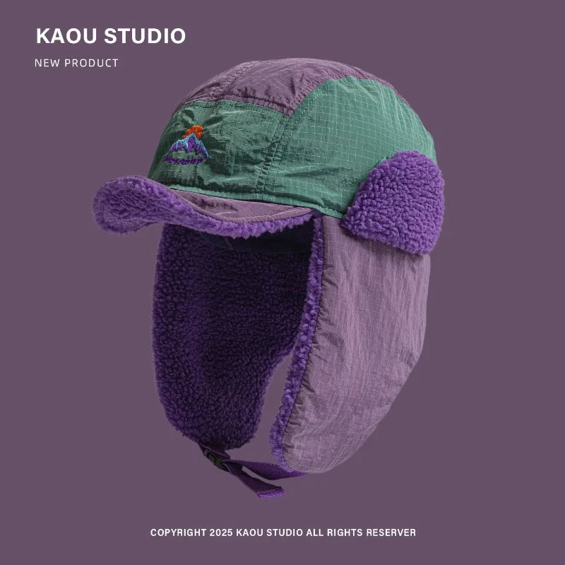 TEEK - Embroidered Plush Lei Feng Cap Earflaps Hats HAT theteekdotcom purple 56-58cm