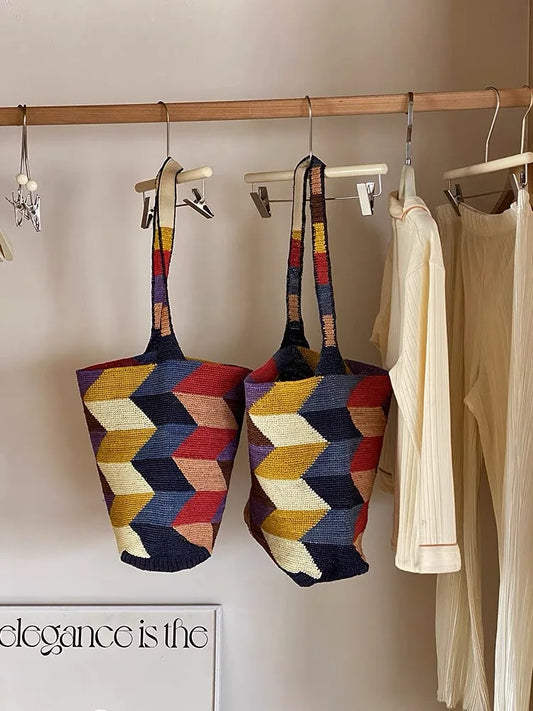 TEEK - Color Raffia Abstract Straw Handbags BAG theteekdotcom