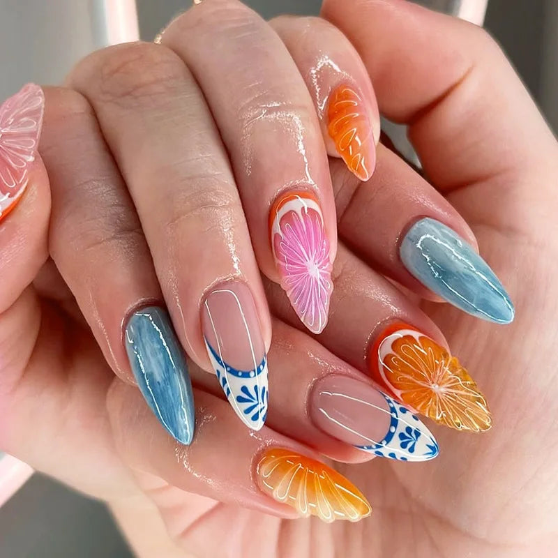 TEEK - 24pcs Romantic Decor False Almond Nails