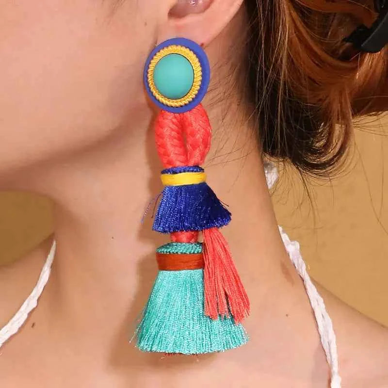 TEEK - Ocean Coral Long Tassels Dangle Earrings JEWELRY theteekdotcom