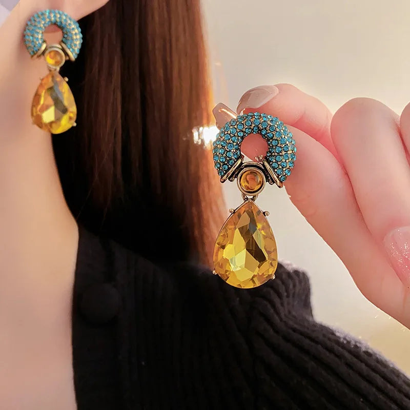TEEK - Bejeweled Water Drop Metal Vintage Earrings JEWELRY theteekdotcom