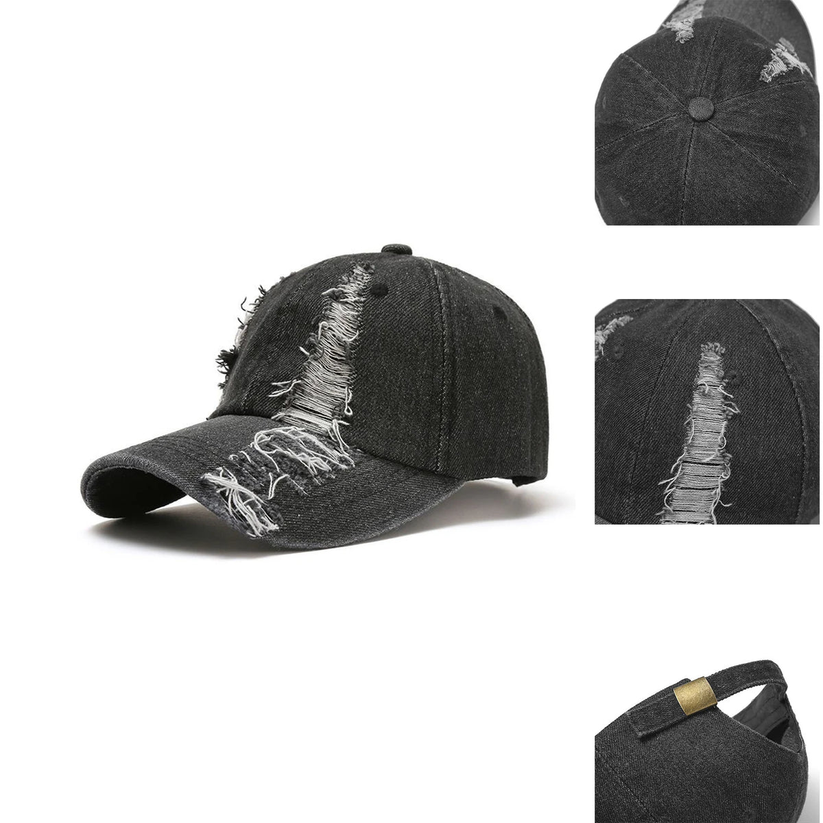 TEEK - Goth Denim Ripped Baseball Cap HAT theteekdotcom green One Size
