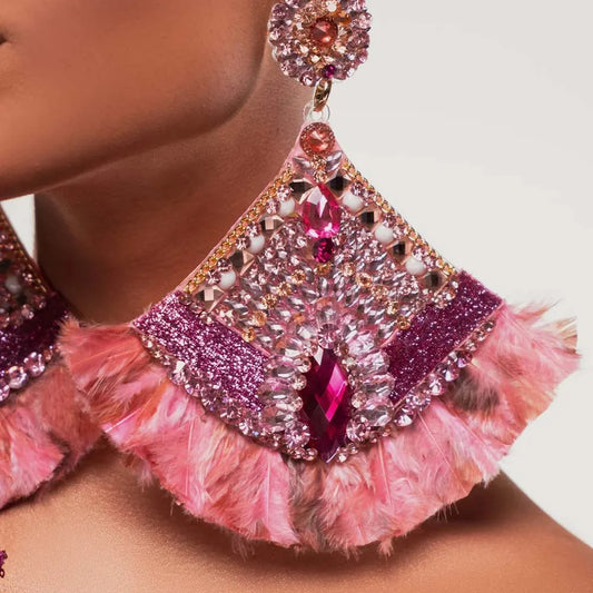 TEEK - Pink Sector Fluffed Fanned Earrings JEWELRY theteekdotcom