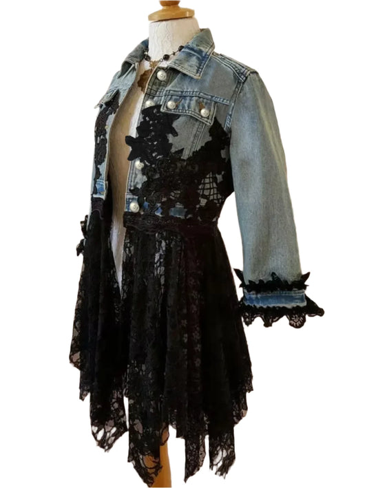 TEEK - Button Up Lace Patchwork Denim Jacket JACKET theteekdotcom