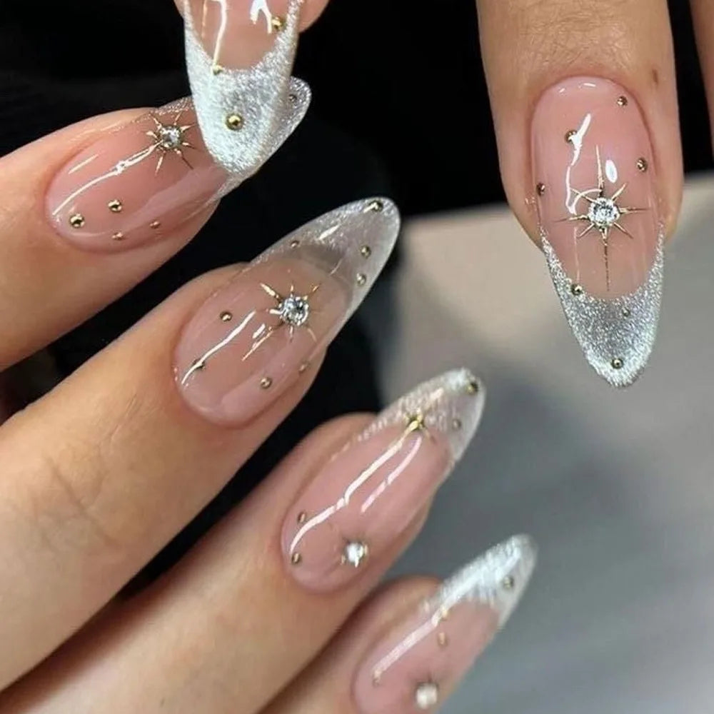 TEEK - 24Pcs Sheer Tip 3D Acrylic Almond Medium Press on Fake Nails NAIL ART theteekdotcom 12