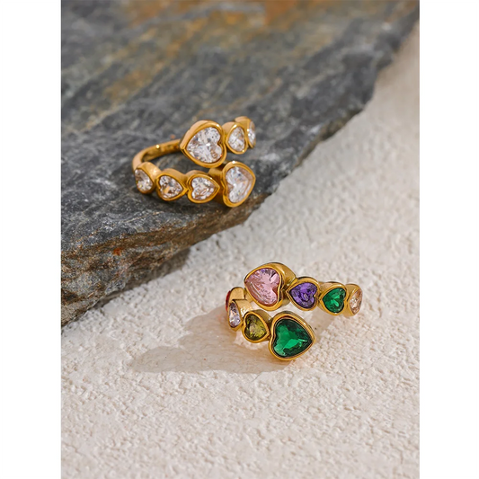 TEEK - Heart Trails Cubic Zirconia Heart Adjustable Ring JEWELRY theteekdotcom