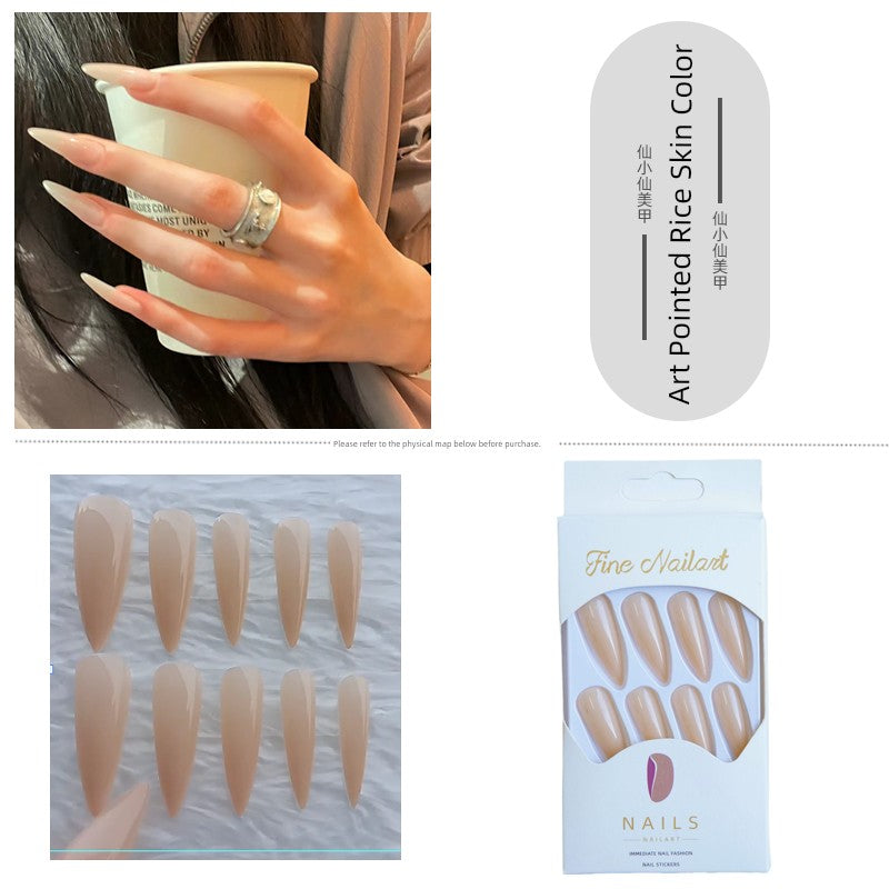 TEEK - Pointed Nail False Nail Set NAIL ART theteekdotcom 64-Artistic Pointed Rice Skin Color(Thinner through)
