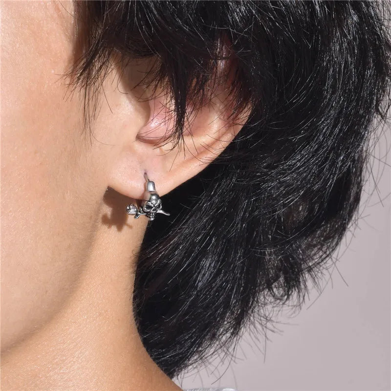 TEEK - Mens Punk Gothic Skull Hoop Huggie Earrings JEWELRY theteekdotcom