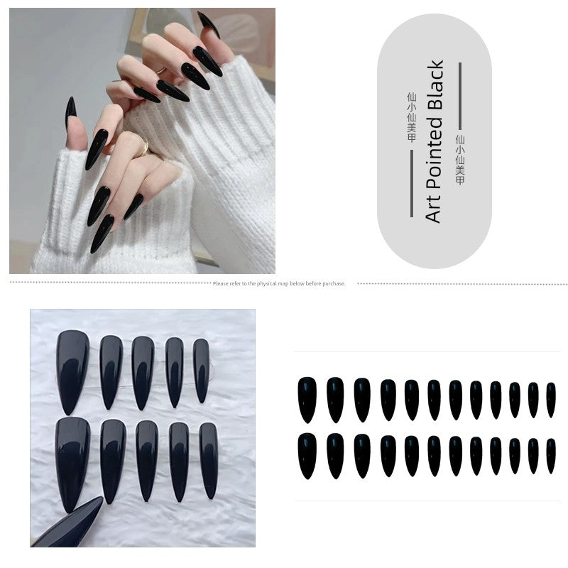 TEEK - Pointed Nail False Nail Set NAIL ART theteekdotcom 241-Art Pointed Black