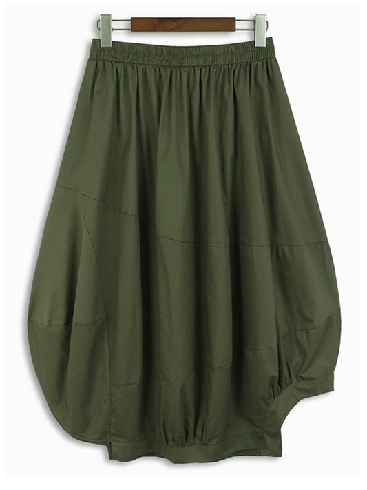 TEEK - Elastic Waist Army Green Pleated Irregular Skirt SKIRT theteekdotcom