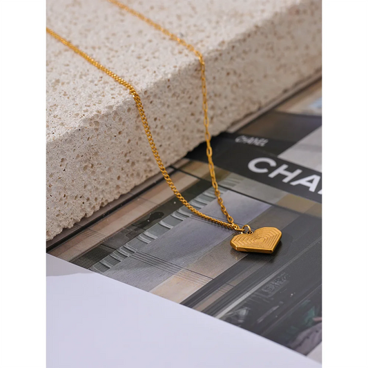 TEEK - Heart Grove Stainless Steel Stripe Golden Pendant Necklace JEWELRY theteekdotcom
