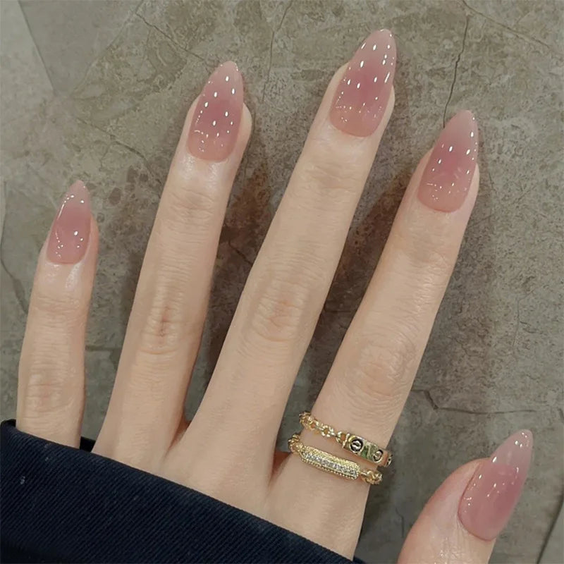 TEEK - 24Pcs Sheer Tip 3D Acrylic Almond Medium Press on Fake Nails