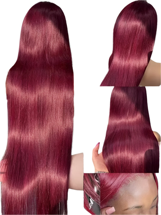 TEEK - 99J Burgundy Lace Front Bone Straight Wig HAIR theteek.com