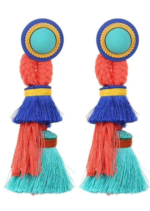 TEEK - Ocean Coral Long Tassels Dangle Earrings JEWELRY theteekdotcom