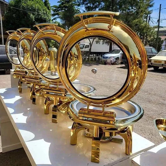 TEEK - Glass Lid Window Hydraulic Soft Close Gold Buffet Chafers theteekdotcom