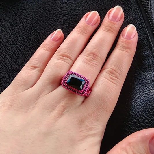 TEEK - Square Black Pink or Blue Bold Golden Ring JEWELRY theteekdotcom