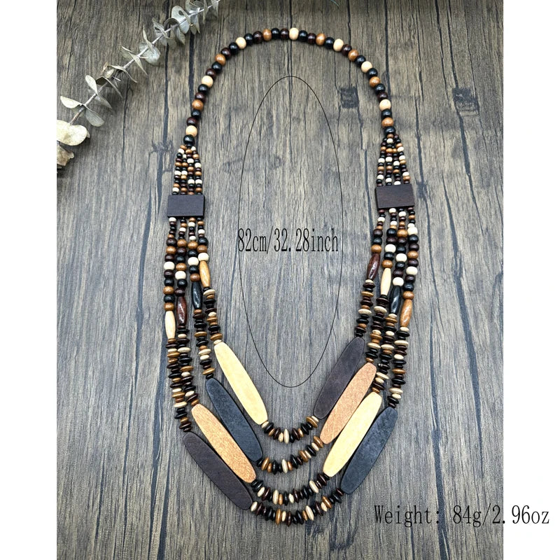 TEEK - Handmade Long Wooden Layered Necklaces JEWELRY theteekdotcom
