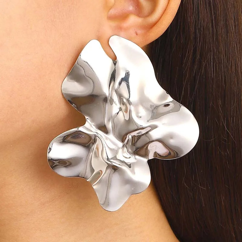 TEEK - Metal Irregular Pleated Pressed Earrings JEWELRY theteekdotcom Silver-01