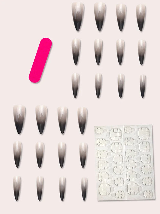 TEEK - 24 Piece Long Pointed Black Gradient Glossy False Nails NAIL ART theteekdotcom