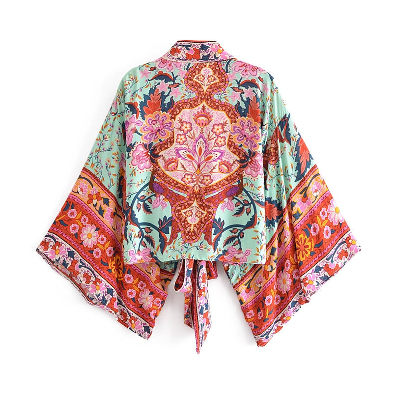 TEEK - Boho Queens Vintage Floral Sashes Short Kimono Robe ROBE theteekdotcom