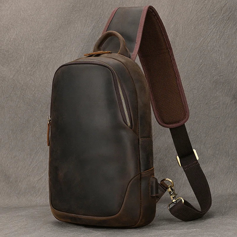 TEEK - Large Size Genuine Leather Single Shoulder Backpack BAG theteekdotcom Design1 Dark Brown