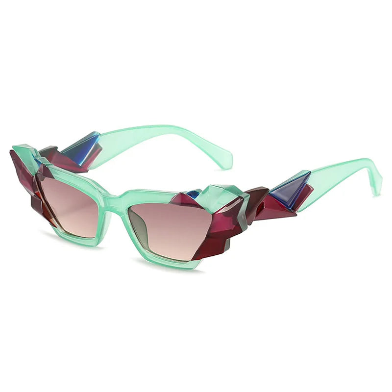 TEEK - Color Collage Cateye Sunglasses EYEGLASSES theteekdotcom GreenFlower-Brown.