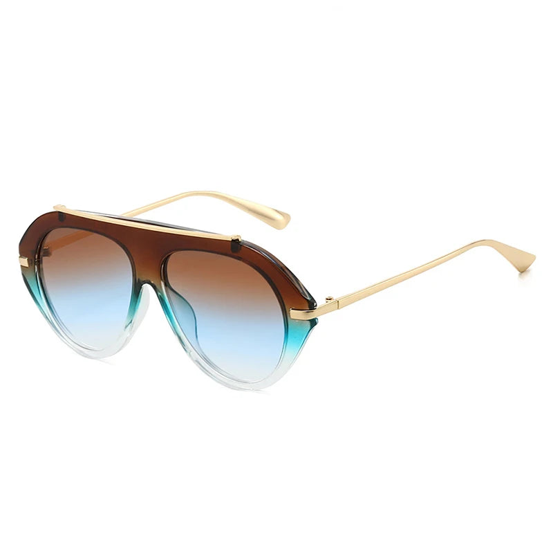 SO&EI Ins Popular Fashion Oversized Pilot Sunglasses Women Shades UV400 Retro Gradient Men Blue Green Sun Glasses TEEK Tea Blue Tea Blue As the picture