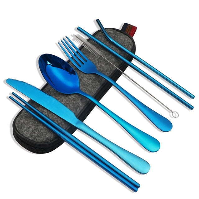TEEK - Scrumptious 8 Pcs/set Reusable Stainless Steel Utensil Set HOME DECOR theteekdotcom Blue