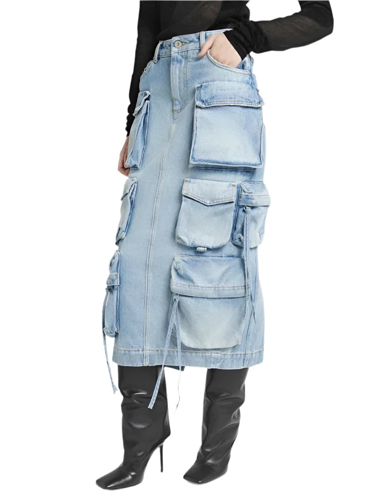 TEEK - Plenty Pockets Split Denim Cargo Skirt SKIRT theteekdotcom